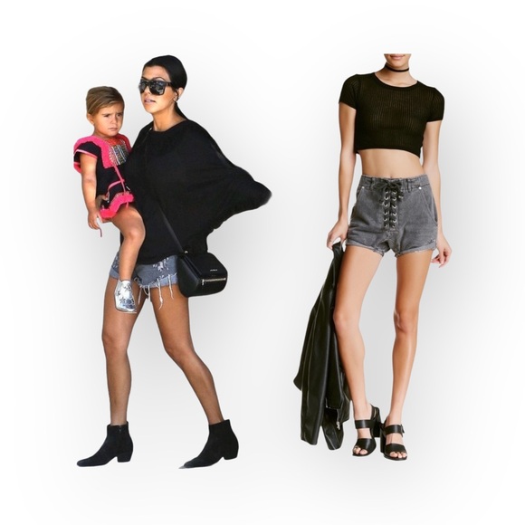 new One Teaspoon ♐︎ Superfreaks Lace Up Denim Short ♐︎ Phantom Dirty Black ♐︎ 24 - Picture 4 of 16